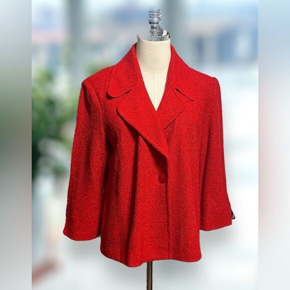 NWT St. John Venetian Red $1250 Tweed Boucle Wool Blend Jacket Blazer Size 10 - Picture 9 of 16